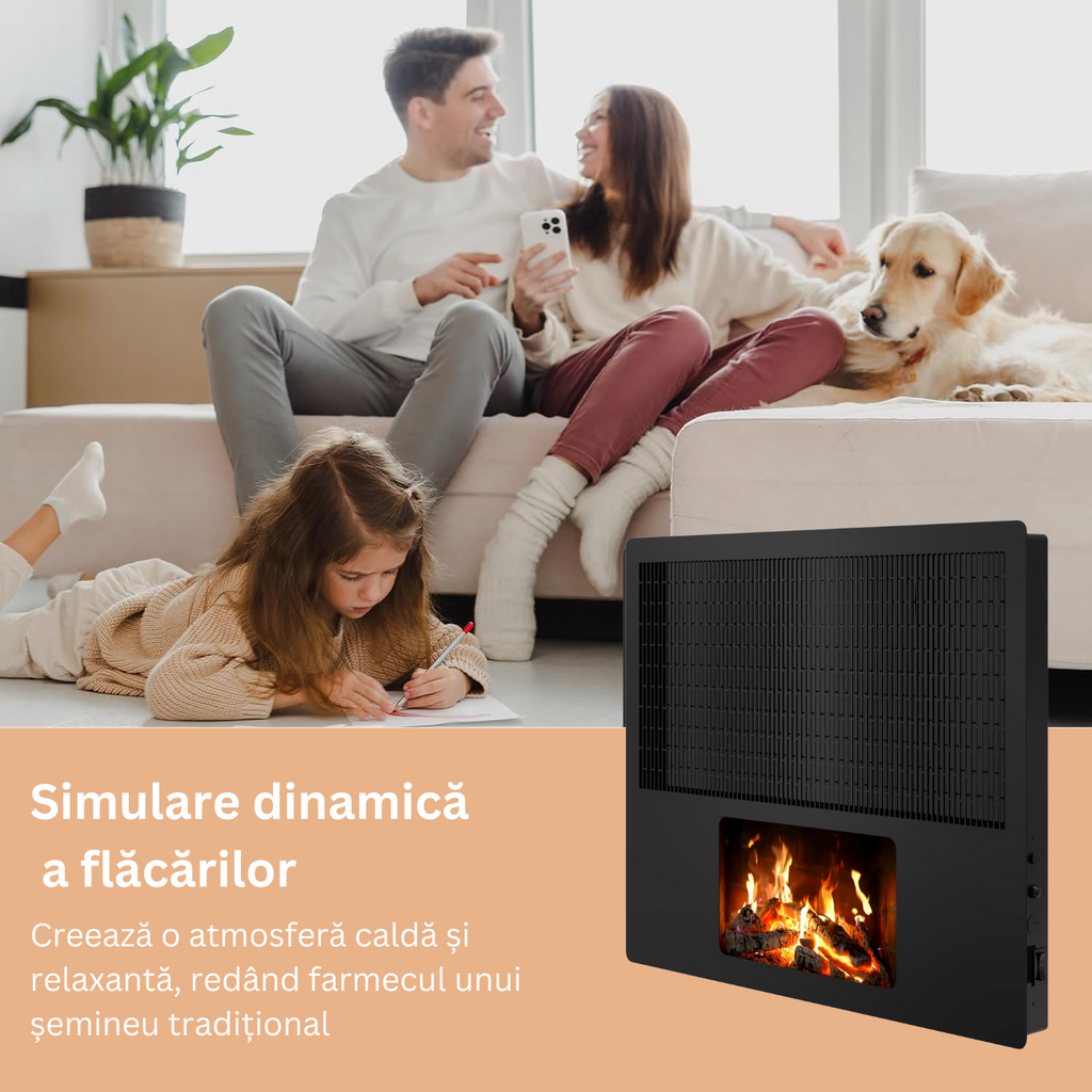 Panoul radiant Novosun cu aspect de șemineu și proiecție de flacără LCD - 1700W