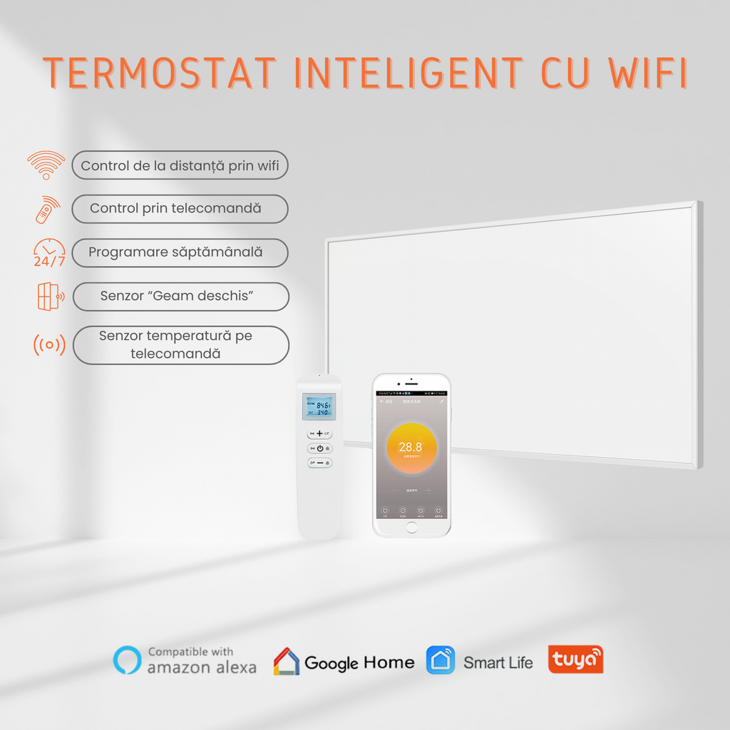 Panou radiant cu infrarosu INFRALITE cu termostat Wifi incorporat si telecomanda 