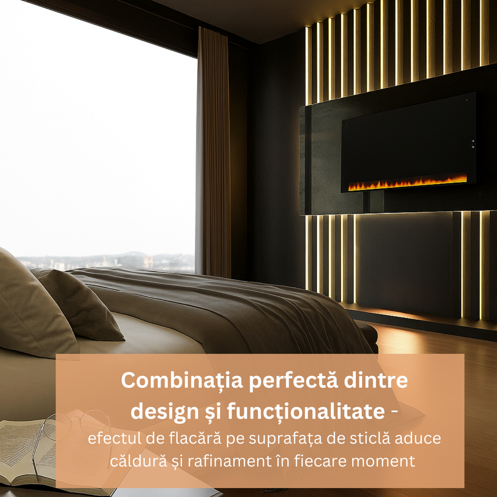 Panou radiant cu infrarosu Novosun din sticla termorezistenta cu flacari LED cu Termostat Smart WiFi